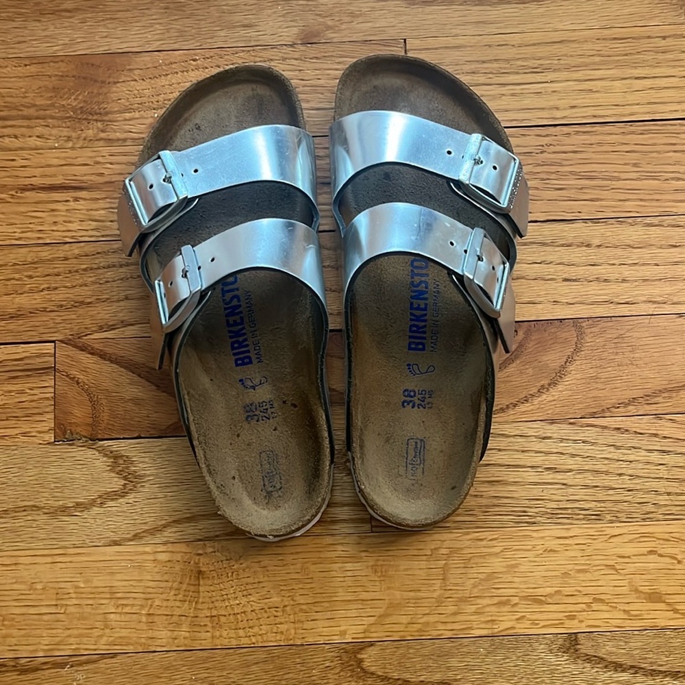 Birkenstock Arizona Soft Footbed - Metallic Leather size 38 regular/wide